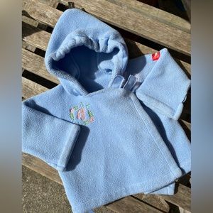 Widgeon fleece baby jacket with A embroidered monogram
